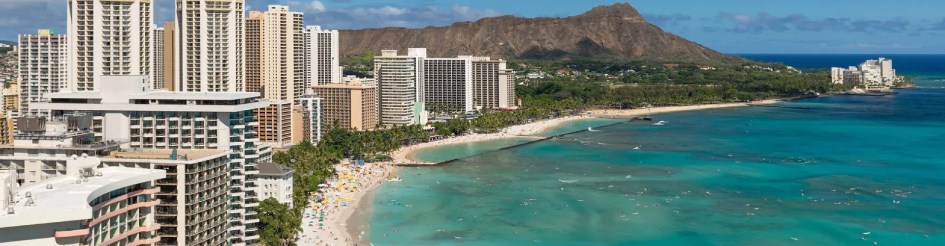 Evening riverside view in Honolulu with city lights