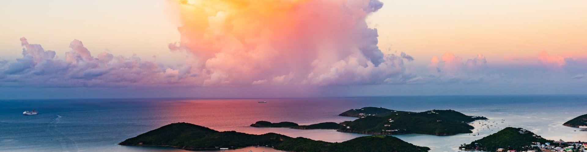 Evening riverside shot of St Thomas, VI, US
