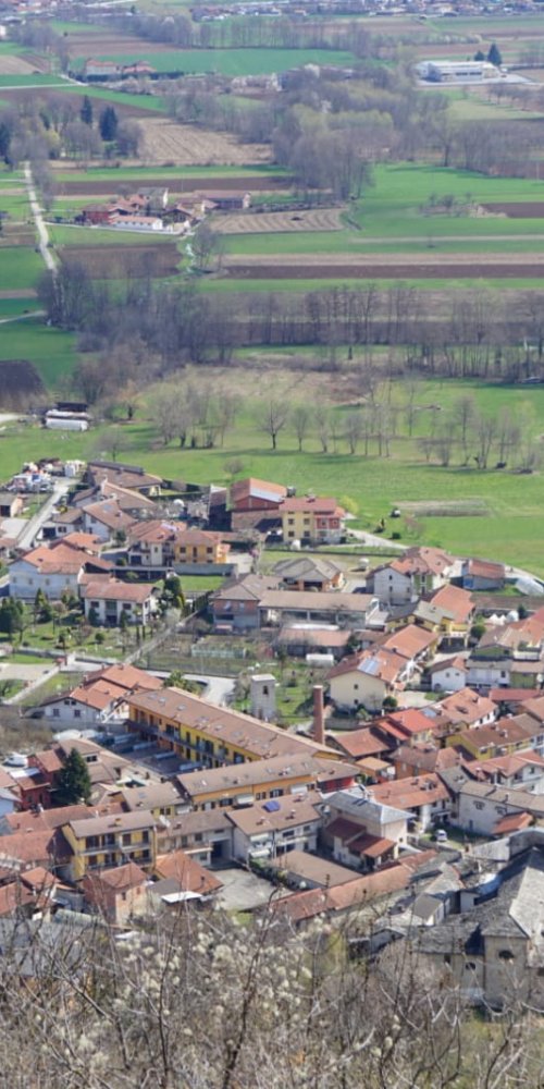 Street scene in Bernezzo showing bike lane