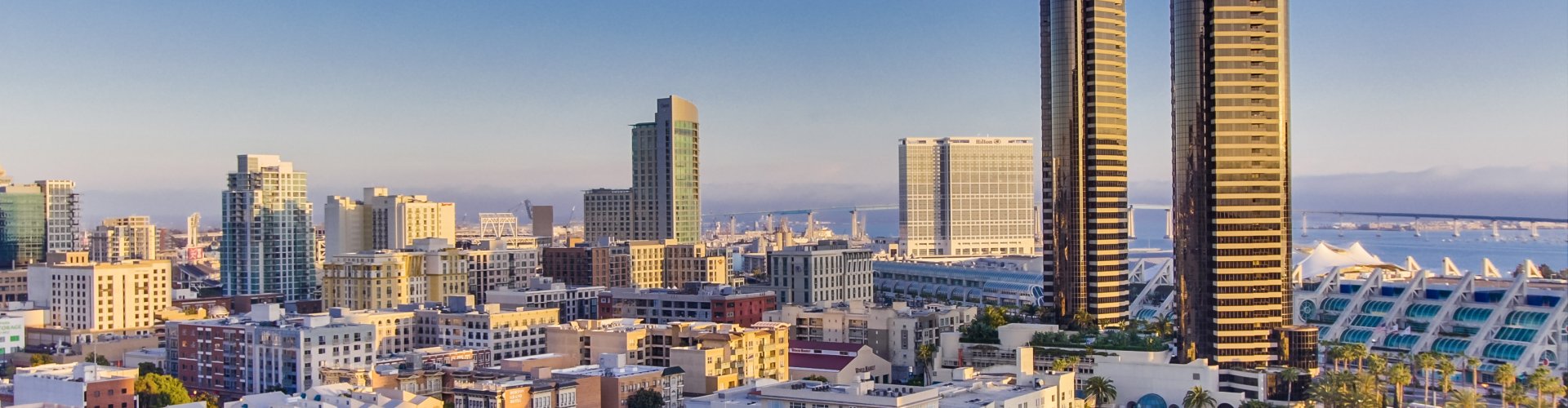 Evening riverside shot of San Diego, CA, US