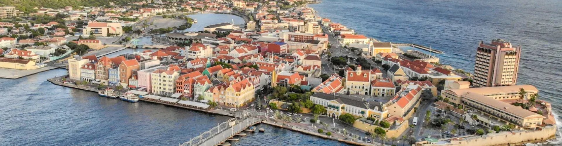 Evening riverside shot of Willemstad skyline