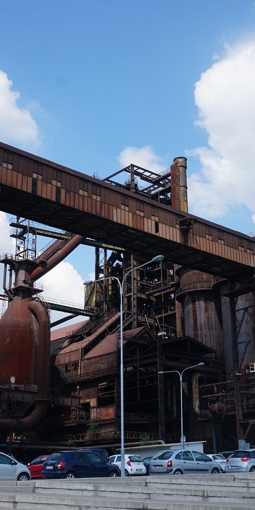 Ostrava tram passing historic buildings