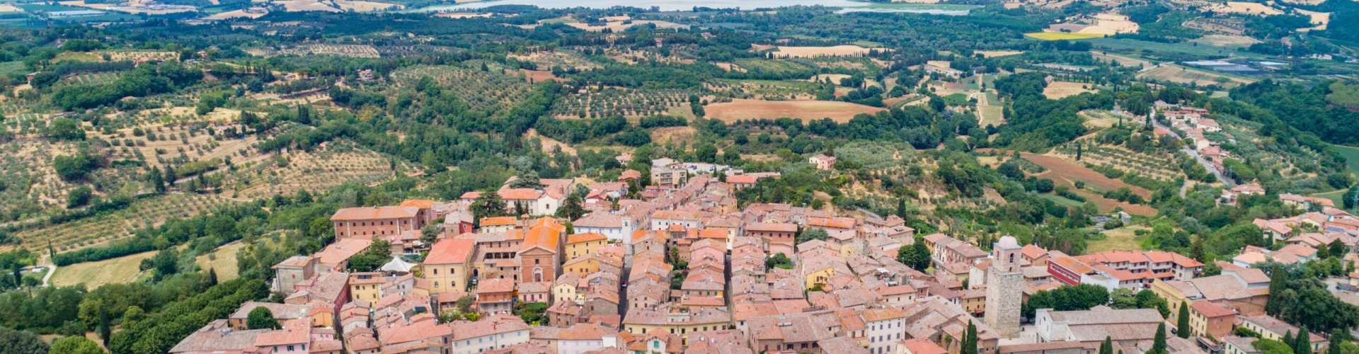 Evening riverside view of Chiusi, IT