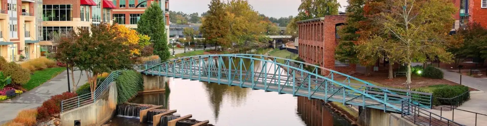 Evening riverside view of Greenville, NC, US
