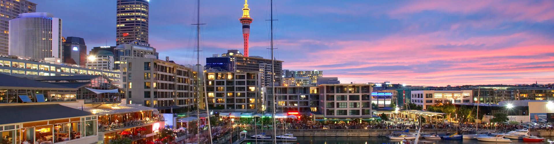 Evening riverside shot of Auckland city