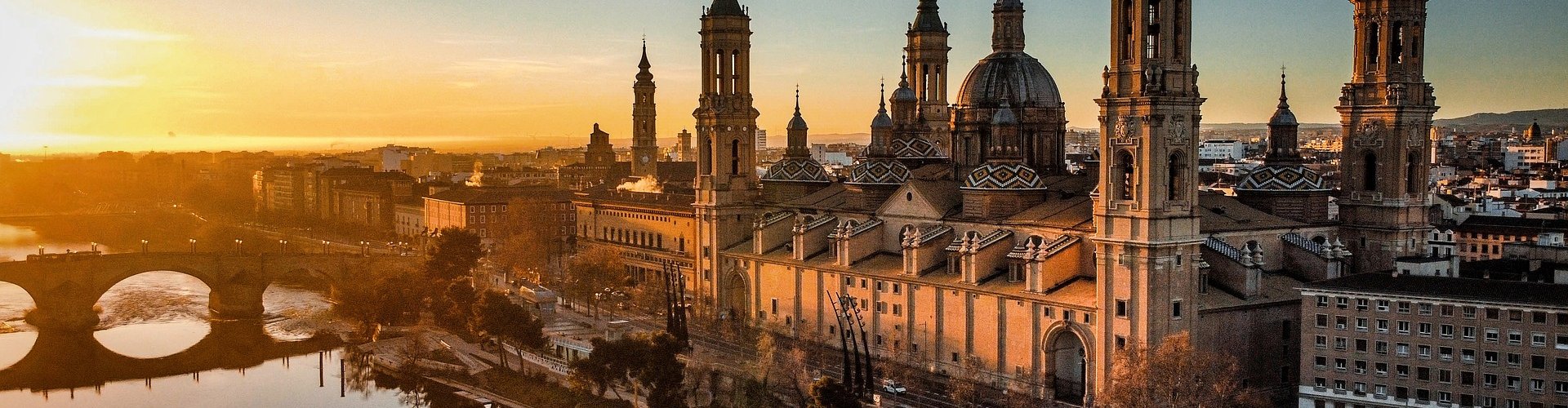 Evening riverside shot in Zaragoza, ES