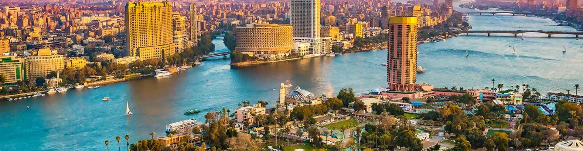Evening riverside shot of Cairo, EG