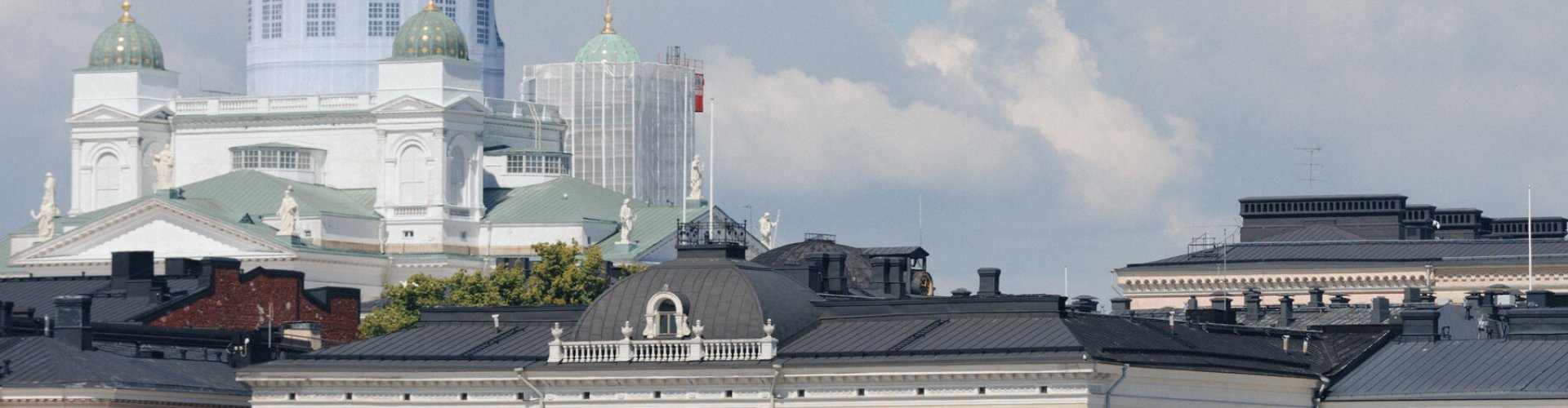 Evening riverside view of Helsinki, FI