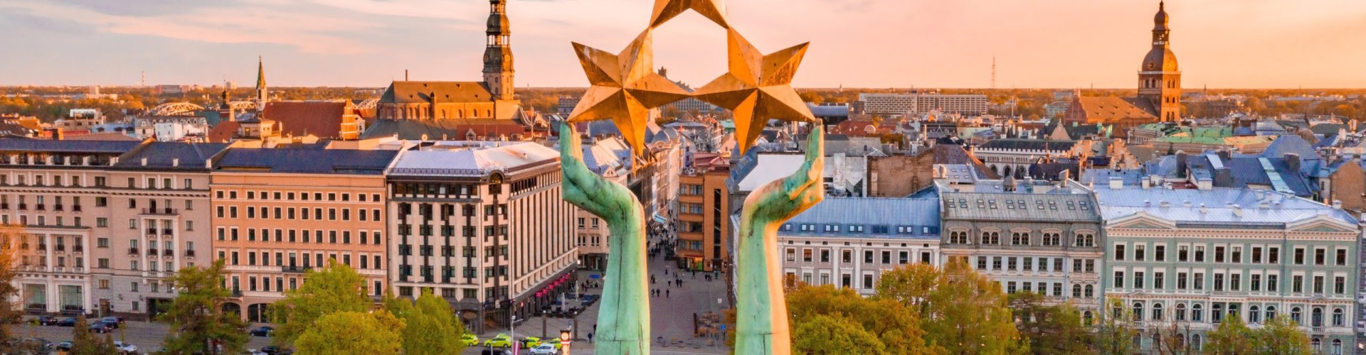 Evening riverside view of Rīga, LV