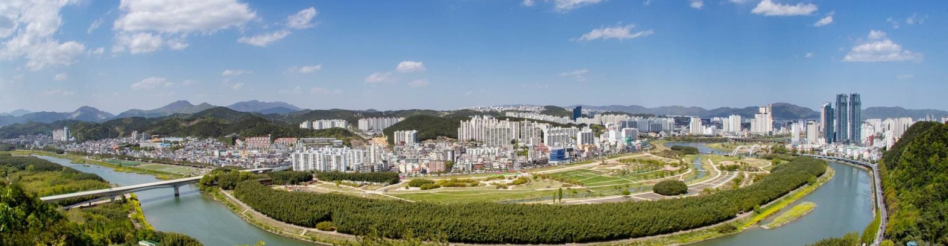 Evening riverside shot of Ulsan, KR